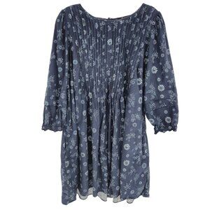 Madewell Pintuck Puff-Sleeve Mini Dress Cottage Floral Sustainable Boho Cotton M